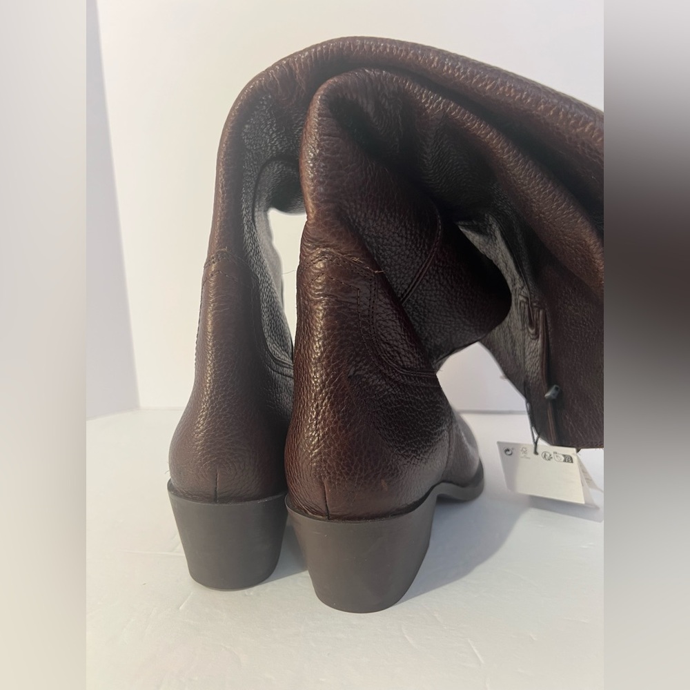 ZARA Leather Tall Pull-on Cowboy Boots. Size 10. New - Picture 14 of 16